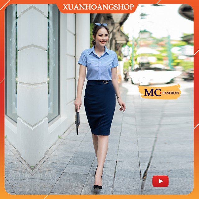 Chân Váy Công Sở Nữ Đẹp Dáng Bút Chì Dài Qua Gối Màu Xanh Đen Tím Than Mc Fashion Cv0371