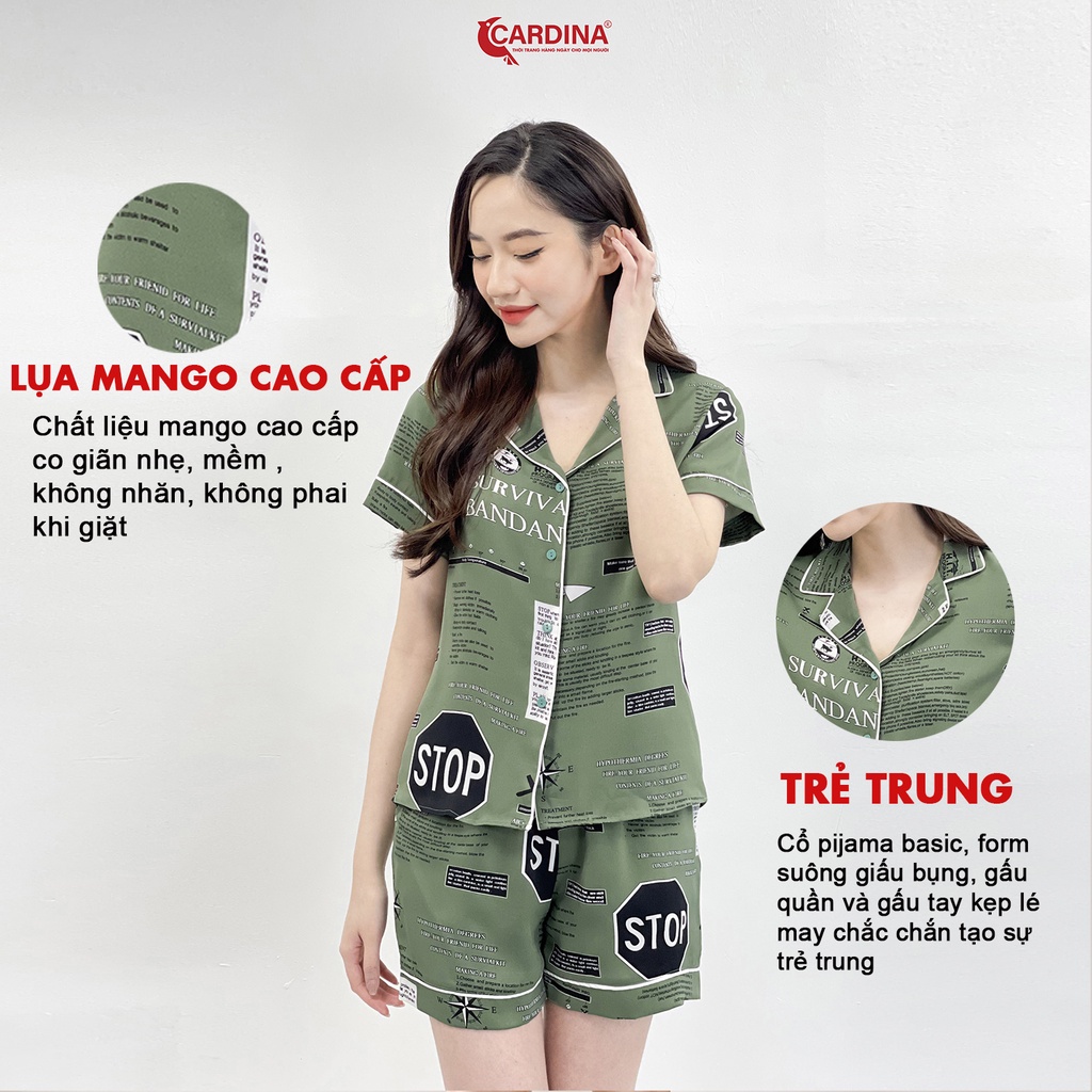 Đồ Bộ Nữ 𝐂𝐀𝐑𝐃𝐈𝐍𝐀 Pijama Chất Lụa Mango Cao Cấp Bộ Mặc Nhà Áo Cộc Tay Quần Đùi Họa Tiết  2MF03