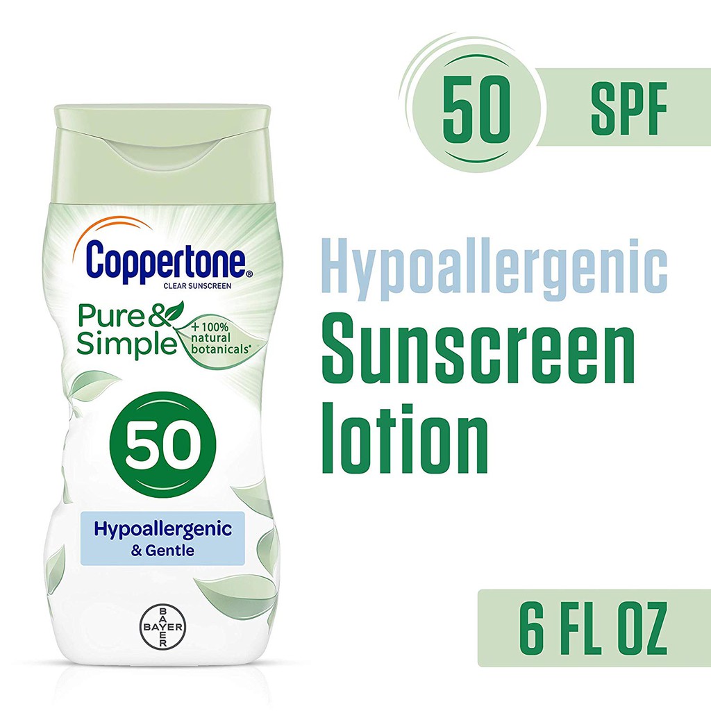 Kem chống nắng thiên nhiên Coppertone Pure &amp; Simple SPF 50 Sunscreen Lotion 177ml (Mỹ)