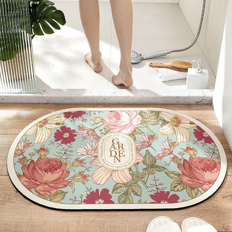 Thảm Lót Sàn Hình Oval Thấm Hút Nước Nhanh Khô Chống Trượt Phong Cách Bắc Âu