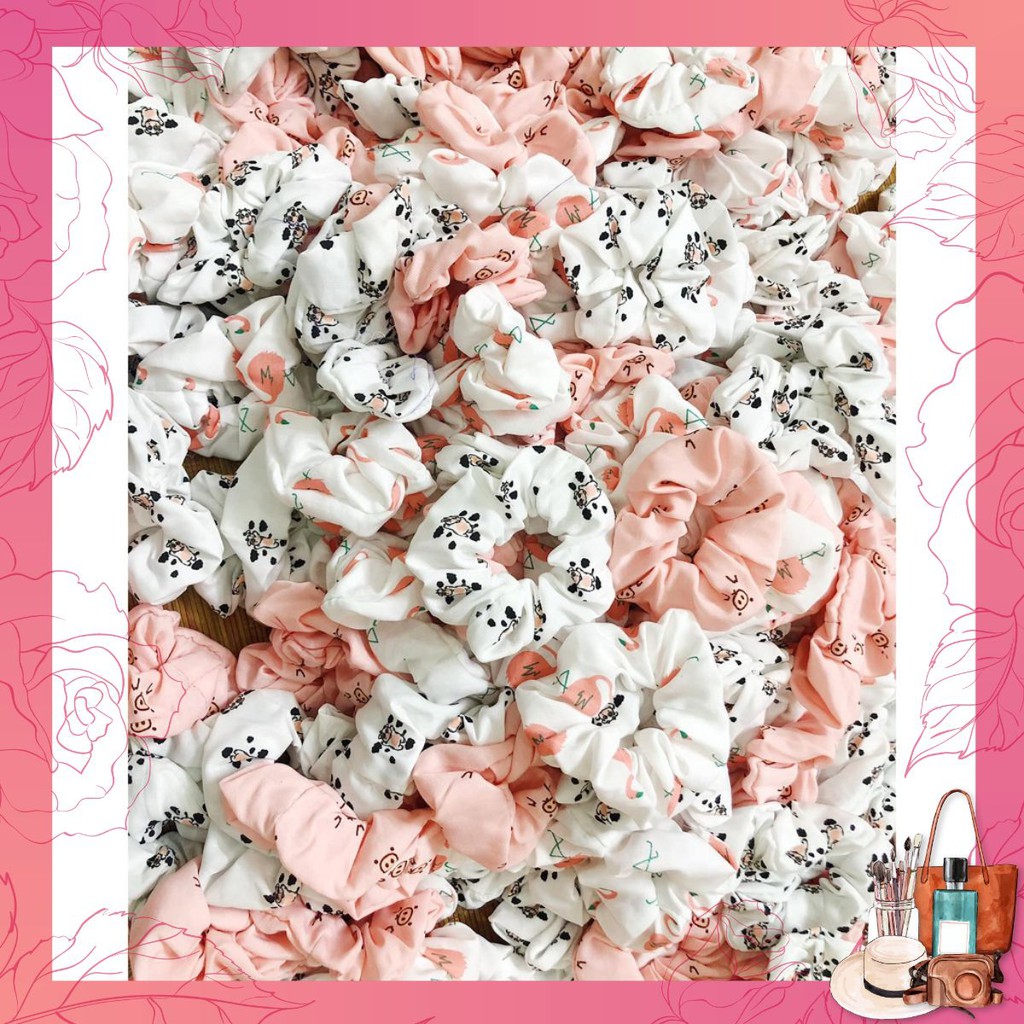 Cột Tóc Vải Scrunchies - Dây Buộc Tóc Scrunchies họa tiết Bò Sữa