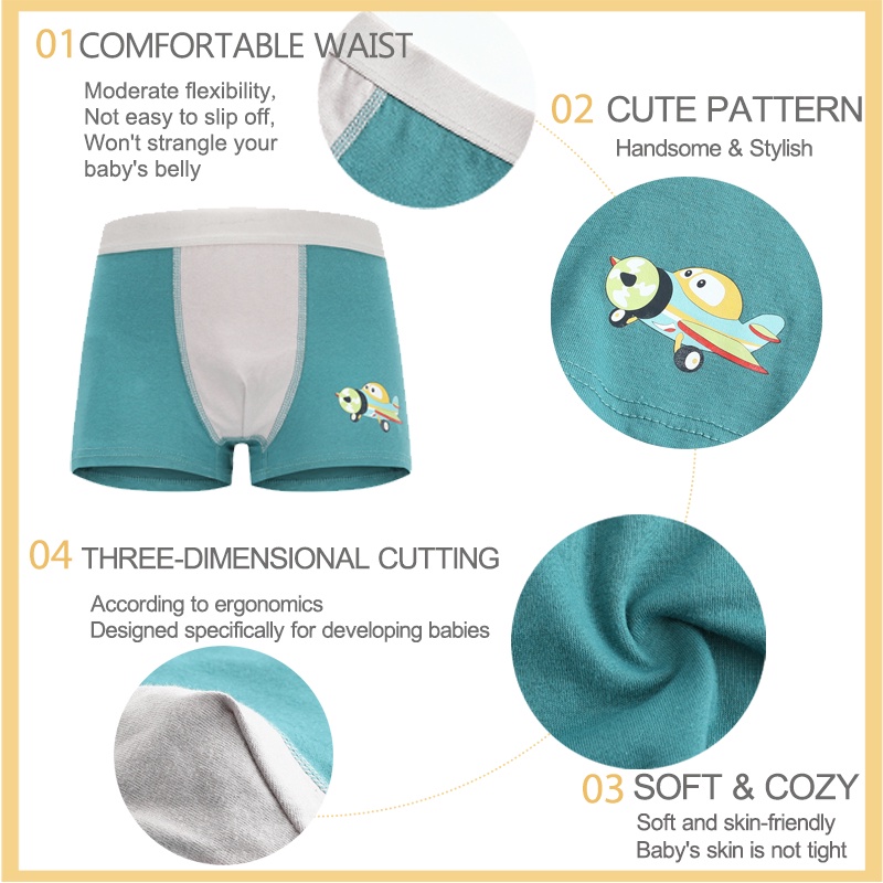 Set 4 quần lót boxer SMY cotton mềm mại thoáng khí họa tiết hoạt hình chất lượng cao dành cho bé trai