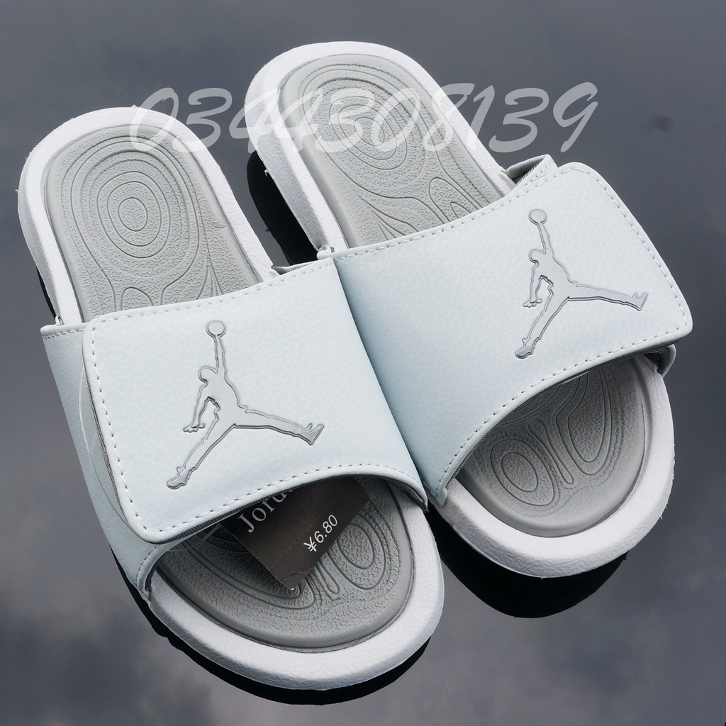 Dép Jordan bóng rổ JD trắng xám nam nữ  hot trend VNXK đầy đủ tem tag hộp JD loại 1 quai ngang xé dán. nhuthuyshoes