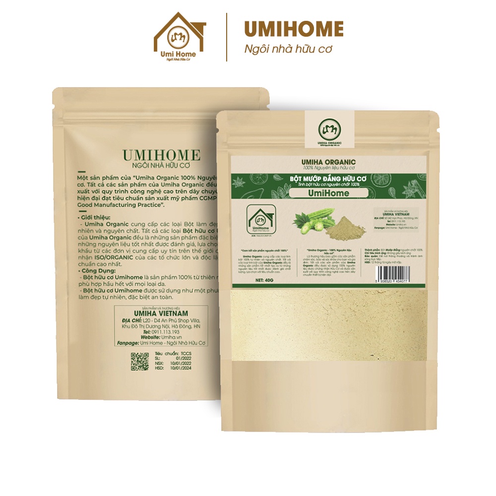 Bột đắp mặt Mướp Đắng nguyên chất UMIHOME 40g làm sạch mụn trứng cá, mờ thâm và tăng cường sắc tố da