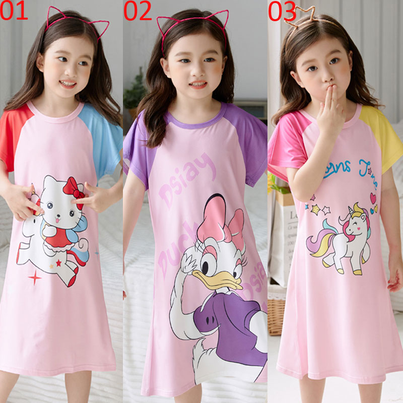 Đầm Ngủ Tay Ngắn In Họa Tiết Hoạt Hình Phong Cách Hàn Quốc Dễ Thương Cho Bé Gái