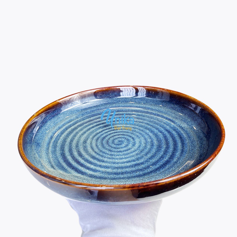 Đĩa Tròn Sâu Lòng Men Xanh Hoả Biến  - Đĩa Tròn Lòng Sâu Xanh Hoả Biến