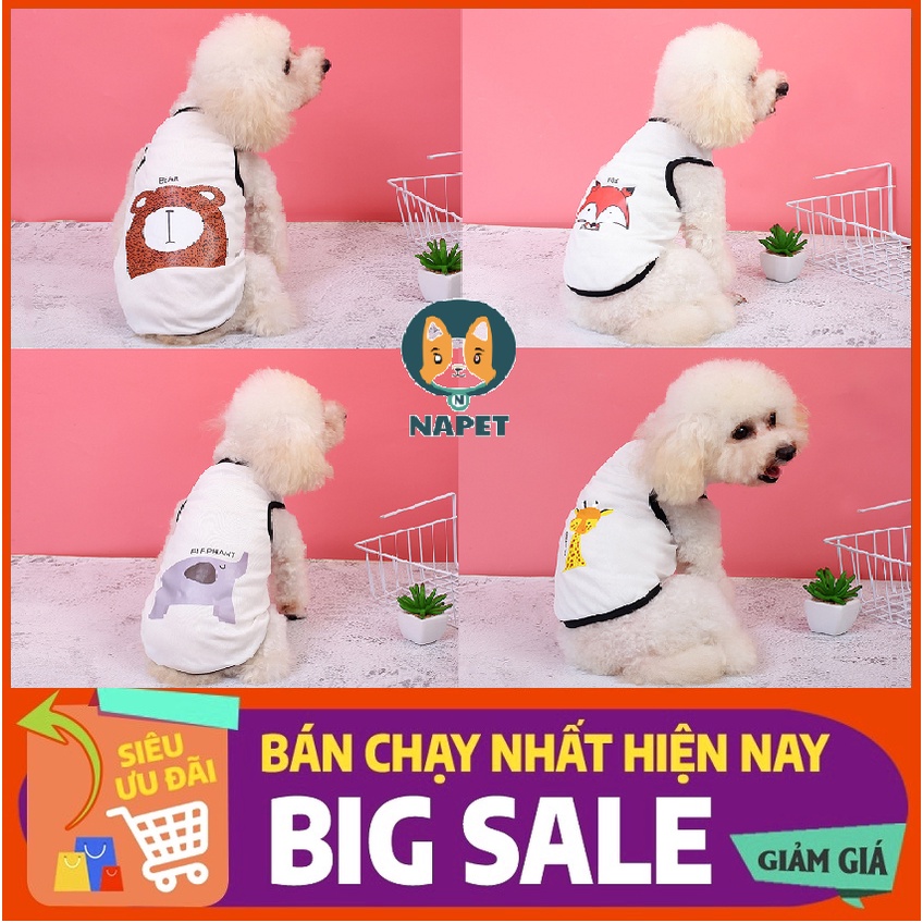 Quần áo thú cưng - Áo cho chó mèo mùa hè 3 lỗ thoáng mát hình con vật siêu dễ thương