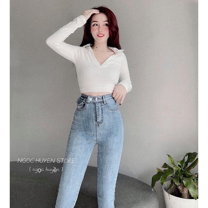 Quần jeans quai 2 khuy nắp túi