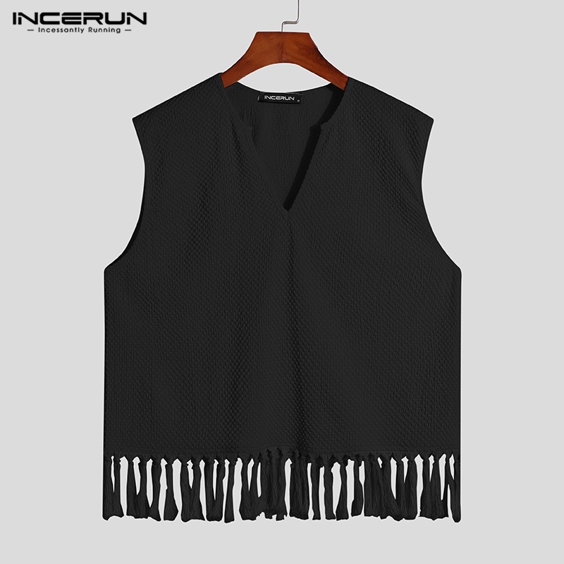 Áo thun ba lỗ INCERUN cổ v phối tua rua thời trang mùa hè cho nam