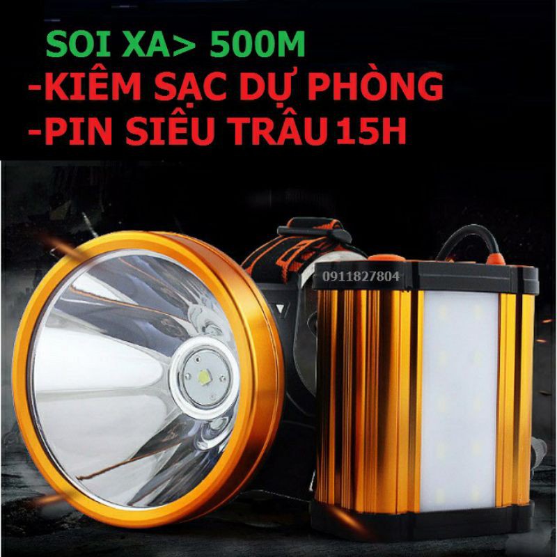 Đèn pin đội đầu siêu sáng LED L8 CHỐNG NƯỚC KIÊM SẠC DỰ PHÒNG sử dụng hơn 15h liên tục/ Đèn siêu sáng soi xa hơn 500m