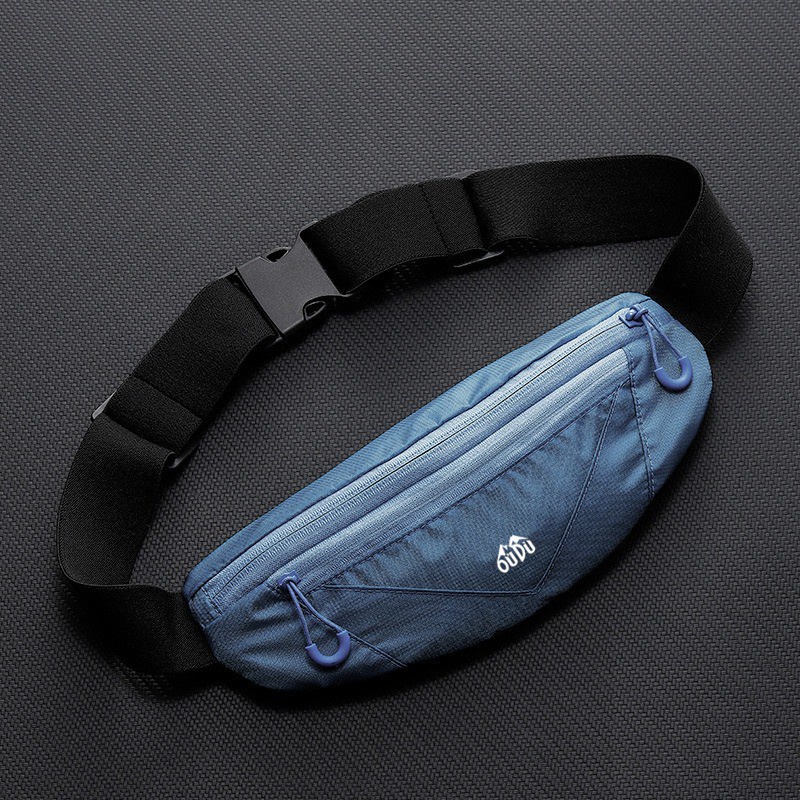 OUDU Uni Sports Running Earphone Waist Belt Pack Bag-Gray + Blue