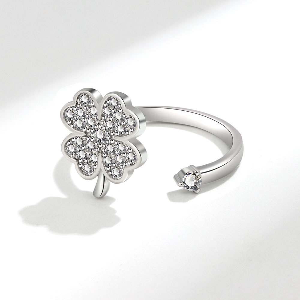 Nhẫn Hình Cỏ Bốn Lá Có Thể Điều Chỉnh Kích Thước Thời Trang Sang Trọng Niche