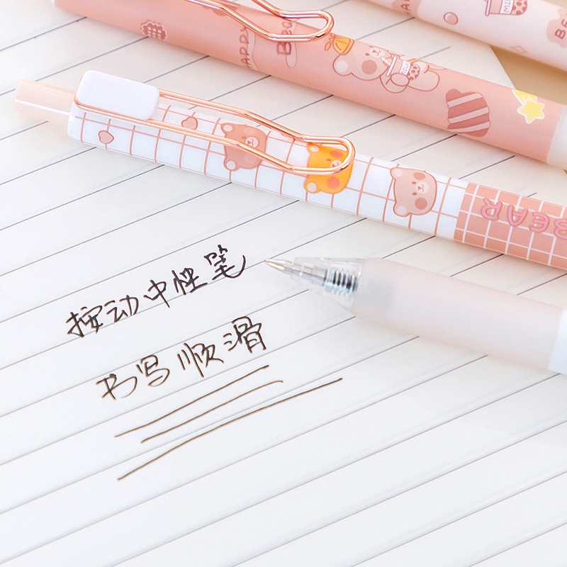 Bút Mực Gel Mực Đen In Hình Gấu Hoạt Hình Đáng Yêu Dành Cho Học Sinh