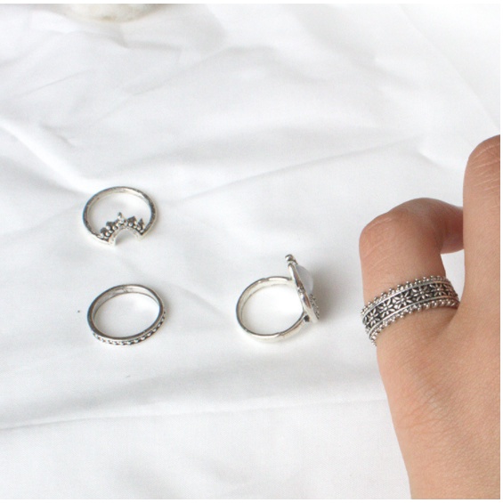 Bộ 4 nhẫn chạm khắc mặt trăng phong cách  Âu Mỹ shop Phụ Kiện Tiên Tiên