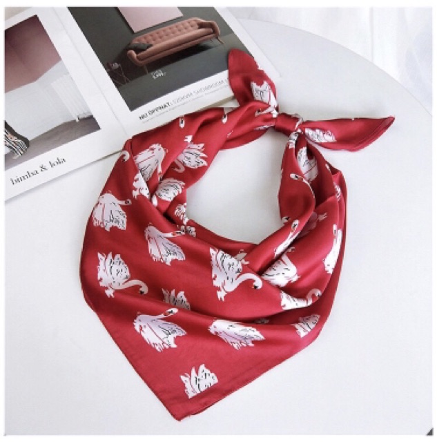 Khăn turban lụa vuông size 70x70cm Hình con thiên nga - Maben