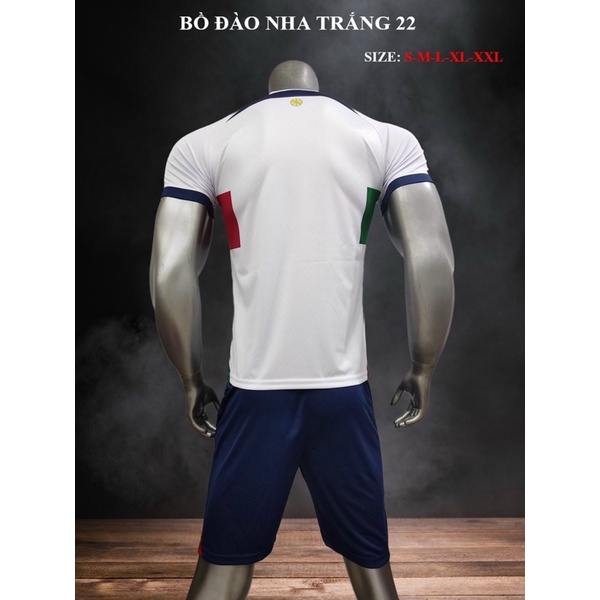 Áo đá banh, bóng đá tay ngắn Bồ Đào Nha trắng, in tên số theo yêu cầu