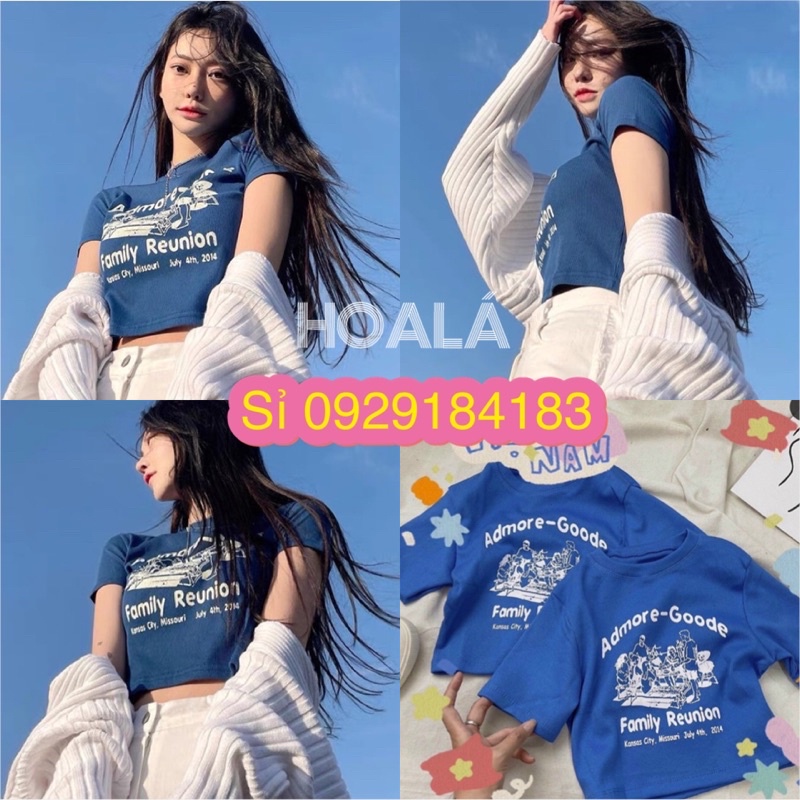 Áo Croptop In Hoạ Tiết Xanh Cute A140