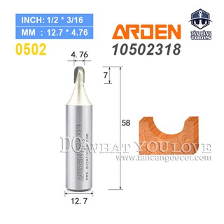 Mũi router đánh rãnh tròn arden 0502 góc 4.76 mm cốt 12.7 mm