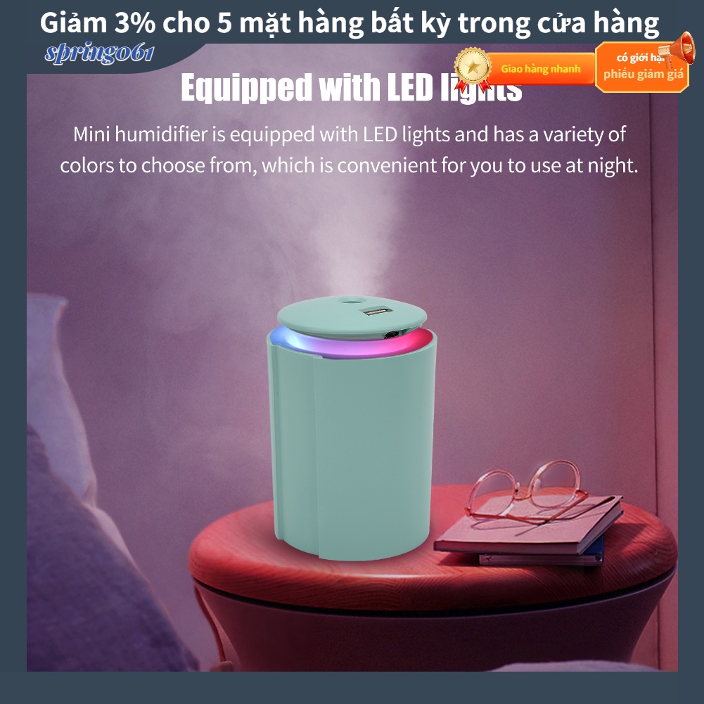 Máy tạo độ ẩm nhỏ gọn dưỡng ẩm dễ dàng phun sương làm mát với đèn LED cho phòng ngủ ô tô