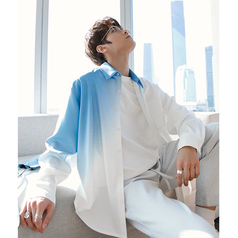 Áo Sơ Mi Tay Dài Dáng Rộng Màu Gradient Phong Cách Hàn Quốc Thời Trang Xuân Hè Cho Nam