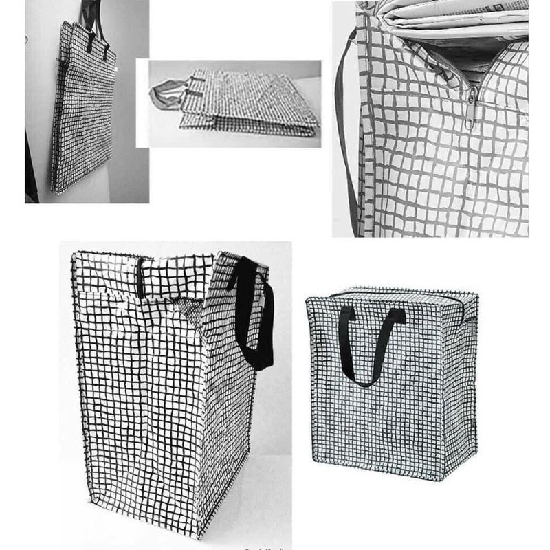 Túi đựng chăn màn quần áo dáng cao Knalla I.kea - kẻ trắng