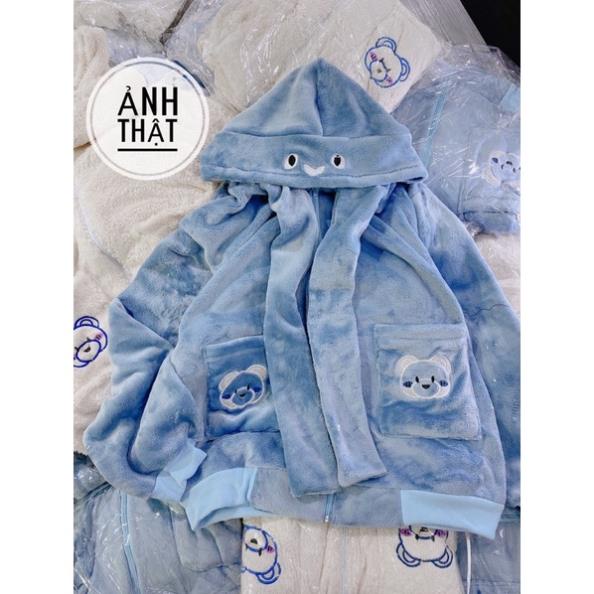 Áo Khoác Lông Gấu Có Kèm Khăn Liền Mũ Cute Chất Lông Dày Dặn Freesize