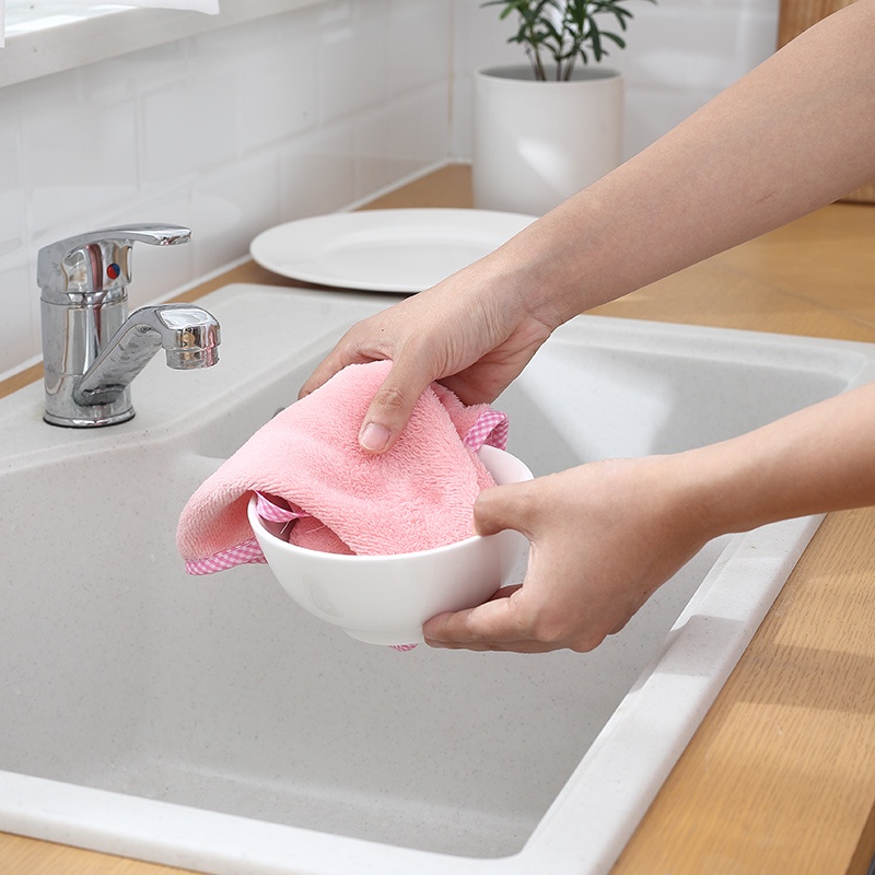 Khăn Lau Tay, Lau Bát Nhà Bếp Siêu Thấm Nước Có Móc Treo Hình Thỏ Đáng Yêu