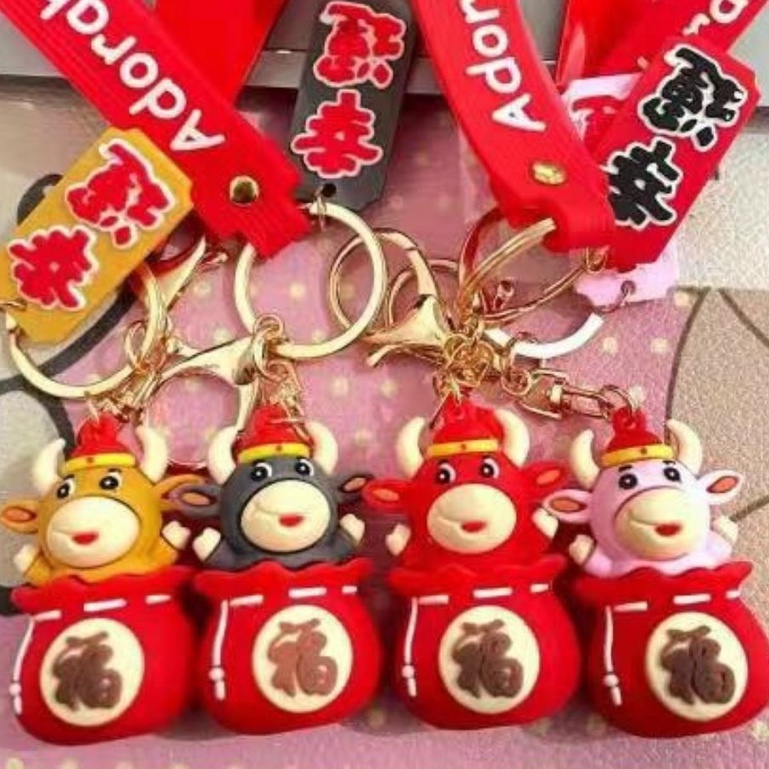 Móc khóa xe trâu vàng cute may mắn năm mới tài lộc mua 2 chiếc làm móc đôi