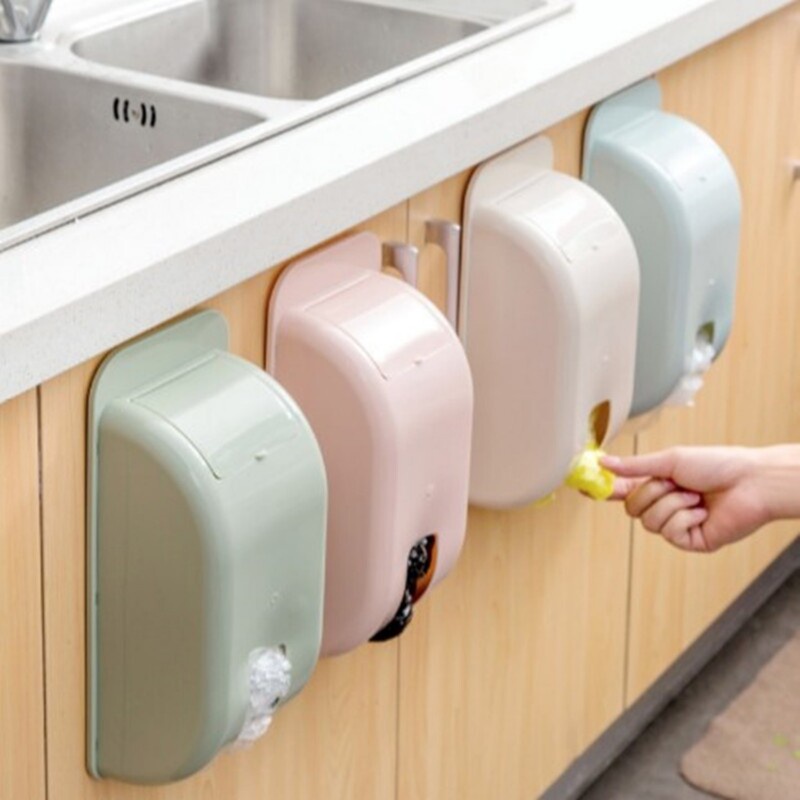 Hộp dán tường đựng túi bịch nilon túi rác dán siêu dính chịu lực tốt giúp gian bếp gọn gàng màu hồng xanh