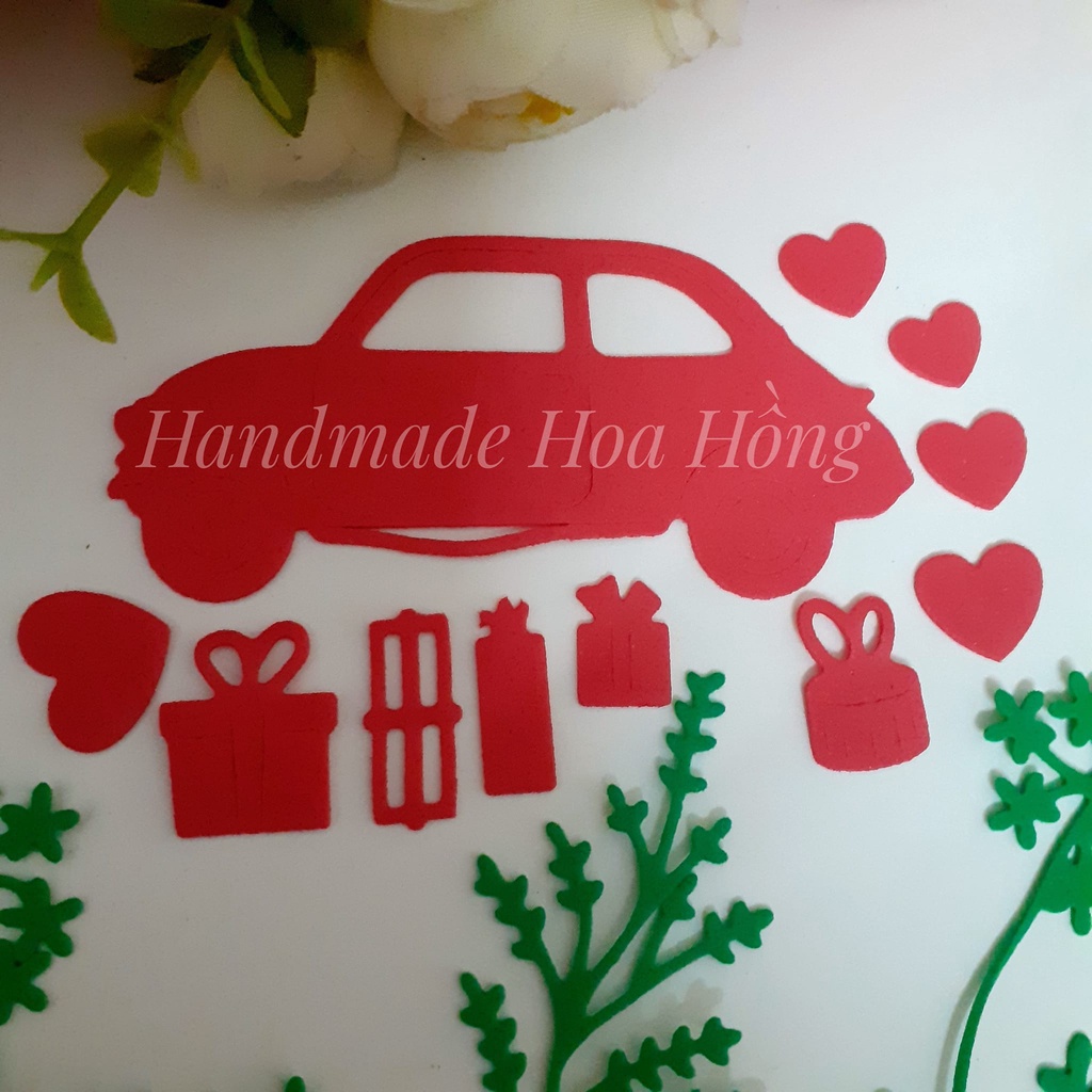 Set 4 Hình xe hơi bằng giấy xốp, 10 x 6cm - Hình trang trí thiệp valentine, 8.3, 20.10, thiệp mừng sinh nhật.....