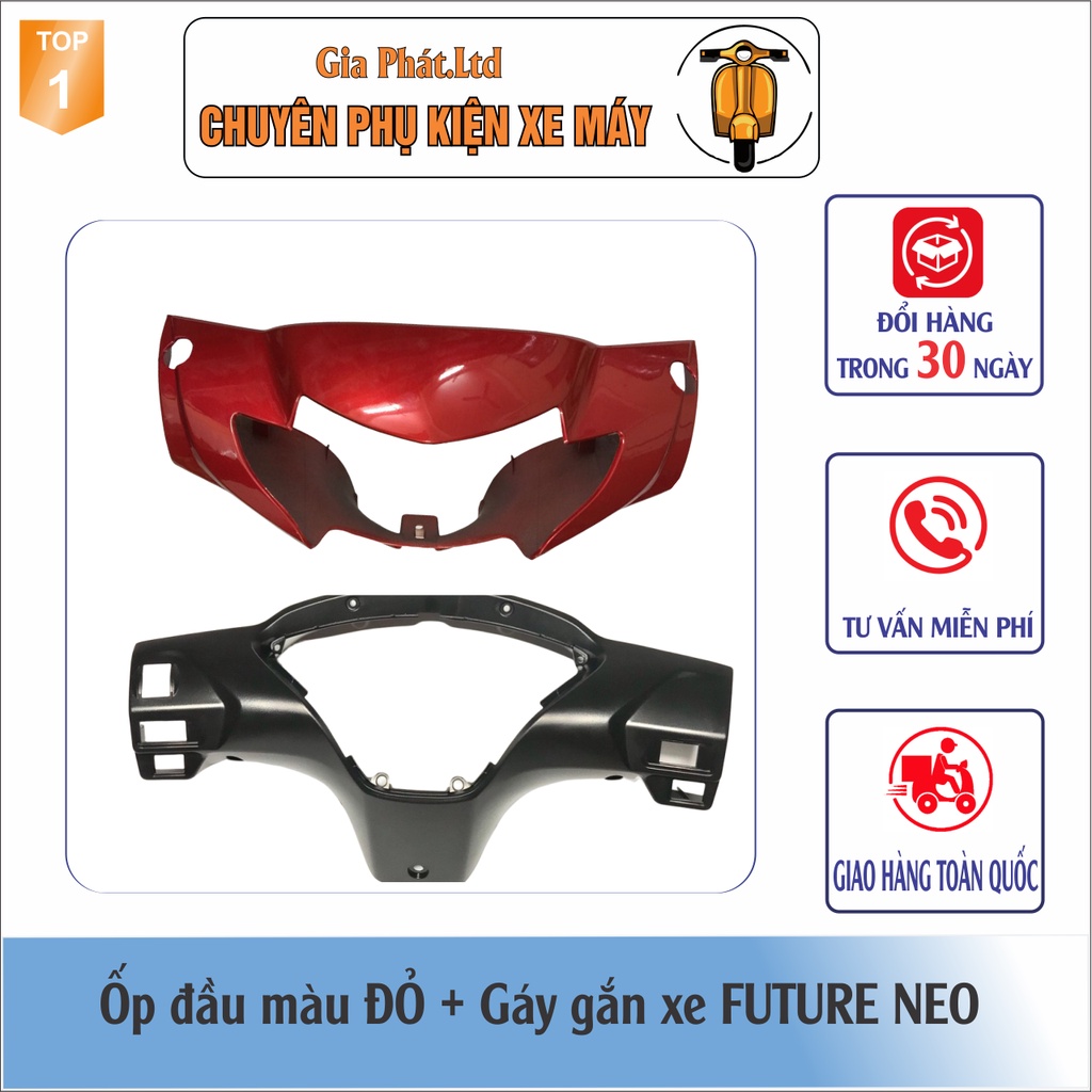 Bộ ốp đầu đèn xe FUTURE Neo màu ĐỎ đầy đủ ốp đầu, gáy và pha đèn không kèm bóng