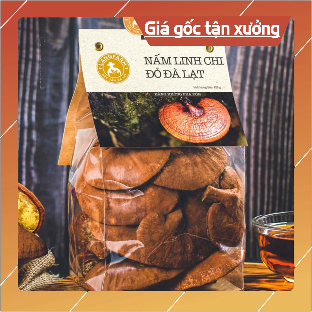 Nấm linh chi đỏ Đà Lạt L'angfarm bịch 225g Được chế biến từ nguyên liệu linh chi đỏ Đà Lạt tuyển lựa.