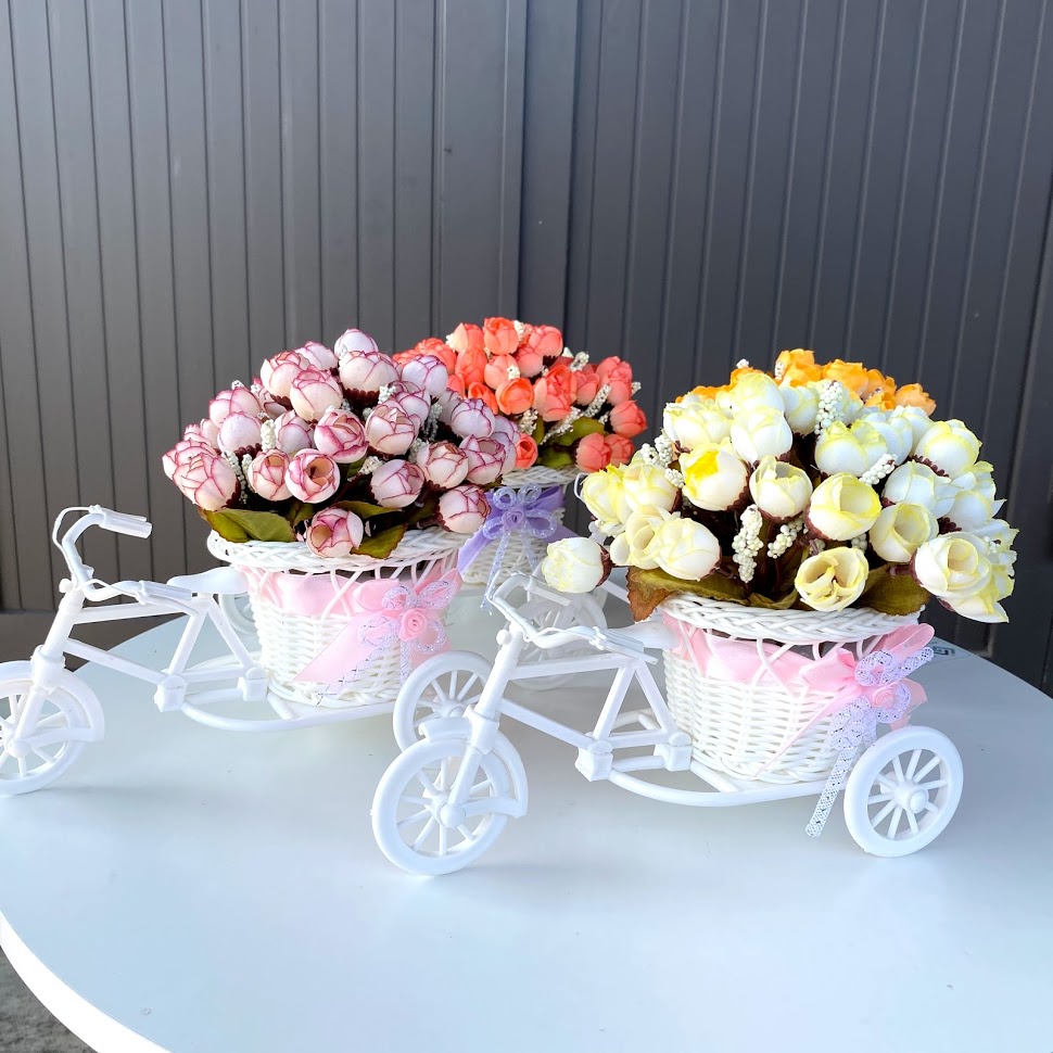 🍀 Xe đạp nhựa cắm hoa cực đáng yêu - Hoa decor để bàn, trang trí 🍀 hoadecormenmen
