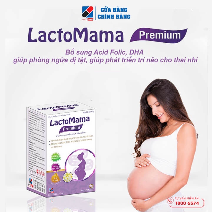 Lactomama Premium men vi sinh dành cho bà bầu, ổn định tiêu hóa, giải quyết táo bón, tăng sức đề kháng, hộp 20 gói