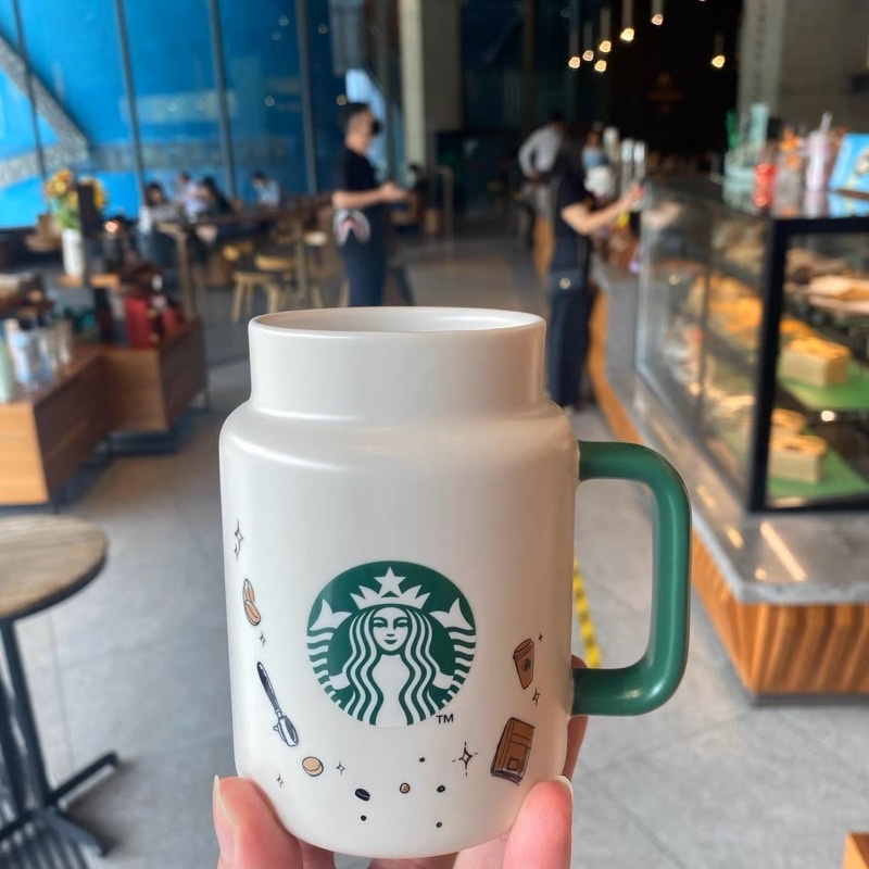 Ly cốc sứ Starbucks gấu xanh kèm nắp Dung tích 420ml