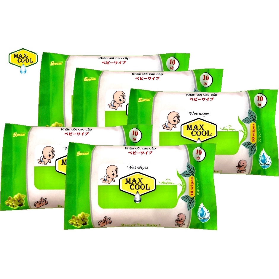 Combo 10 gói khăn ướt Max Cool 10 tờ không hương