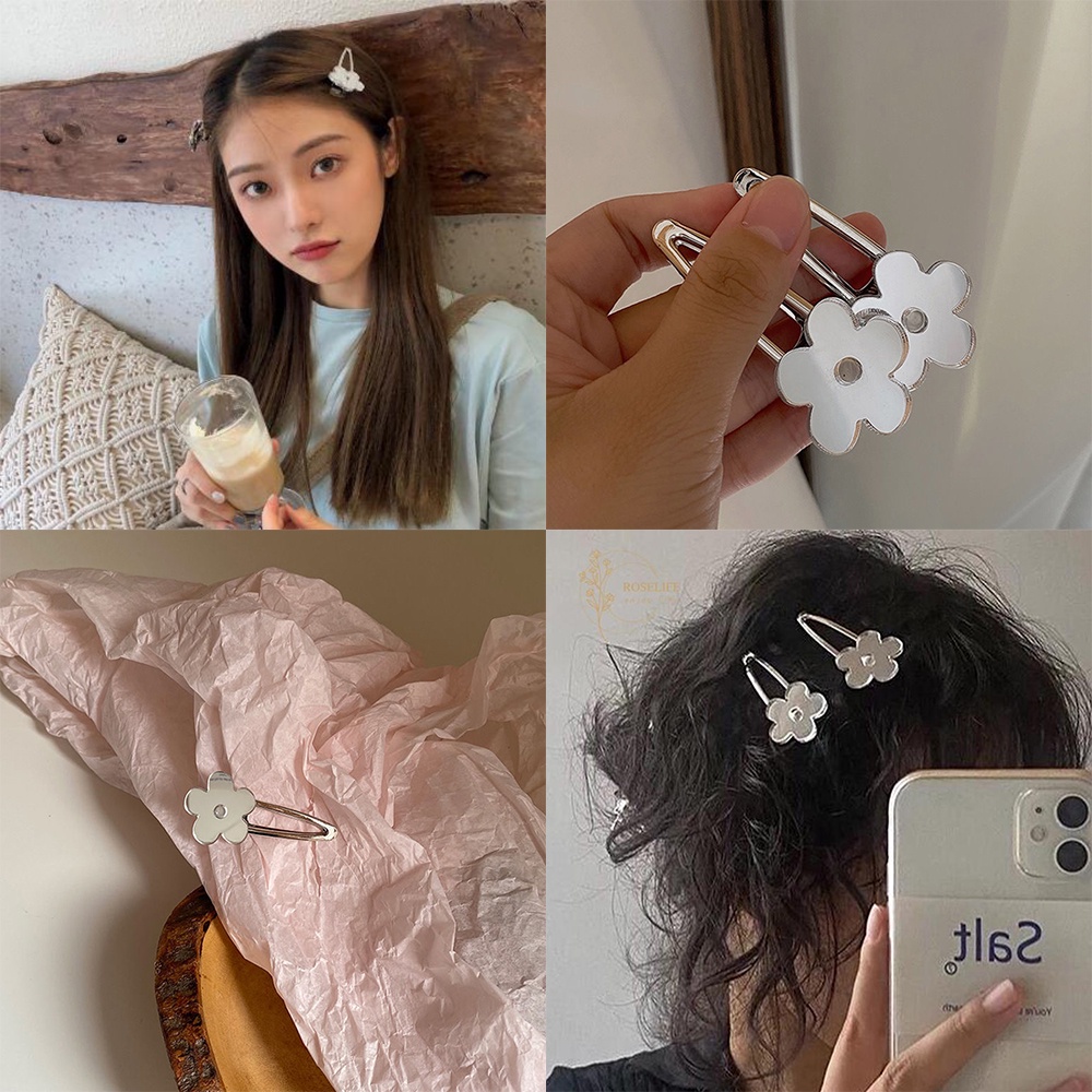 Kẹp tóc phối hình bông hoa phong cách đơn giản thời trang cho nữ