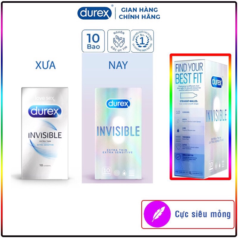 Bao Cao Su Durex Invisible Extra Thin Extra Sensitive Siêu Mỏng - Cảm Giác Chân Thật