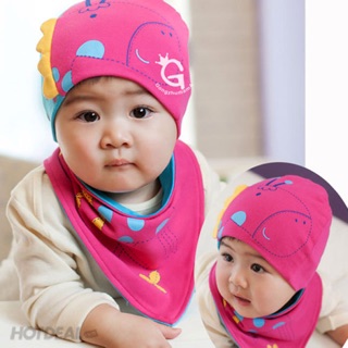 Set mũ và khăn yếm cotton dày dặn cho bé