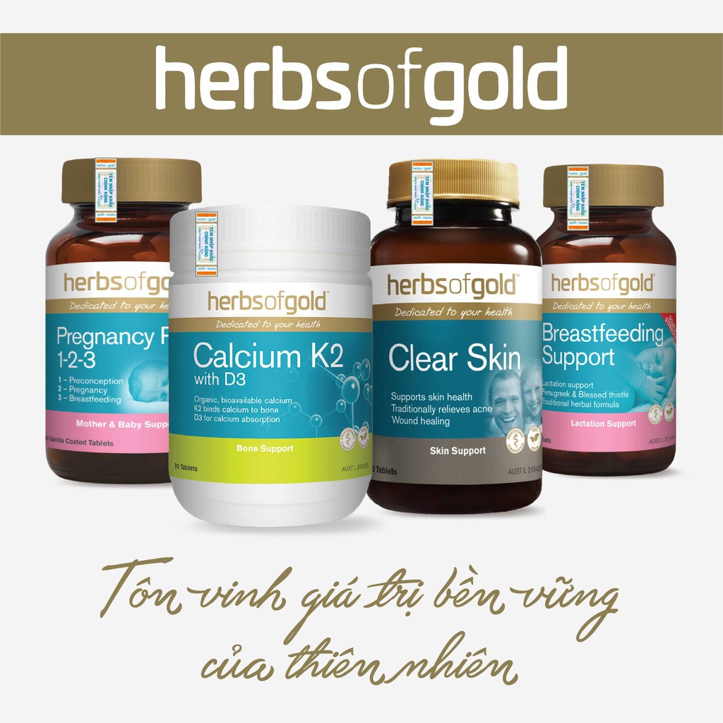 [CHÍNH HÃNG NHÂP KHẨU] Herbs Of Gold Calcium K2 With D3 - Viên Uống Bổ Sung Canxi | Thế Giới Skin Care