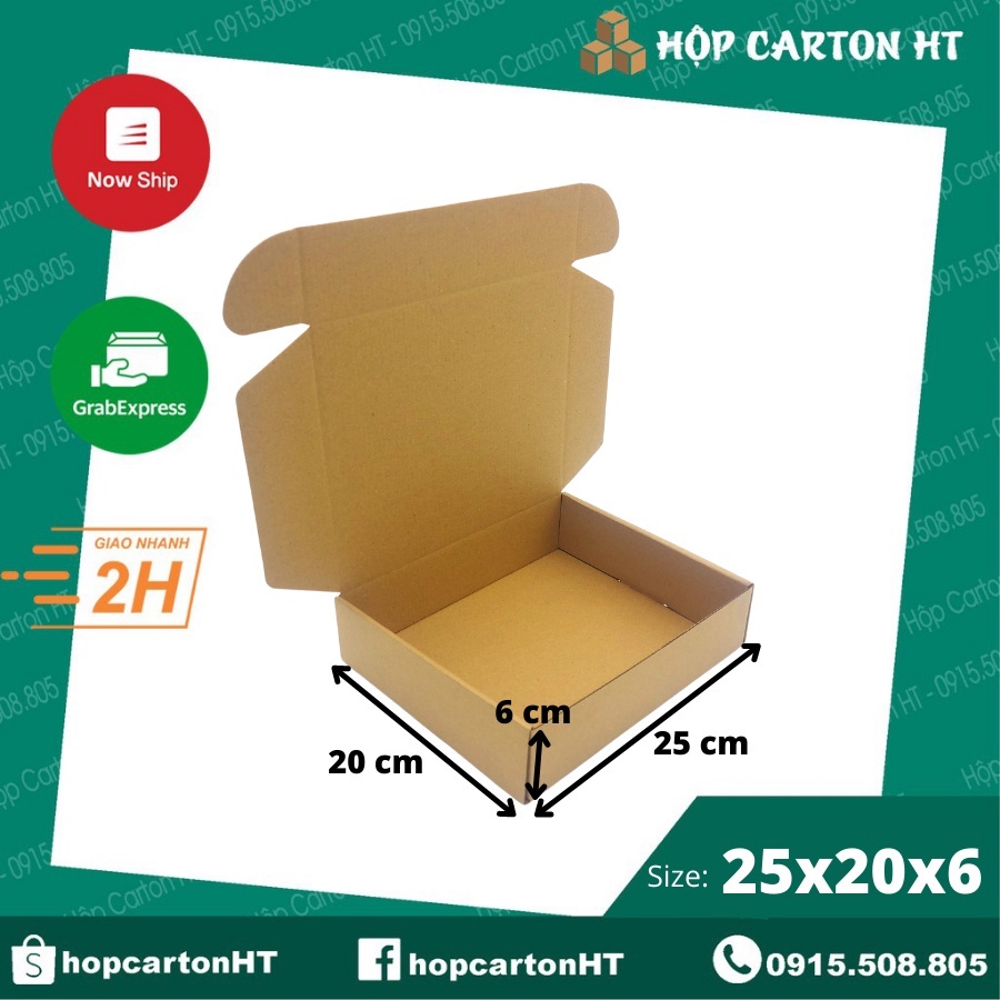 25x20x6 Hộp carton nắp gài, thùng bìa giấy nắp cài gói hàng quần áo, quà tặng giá rẻ