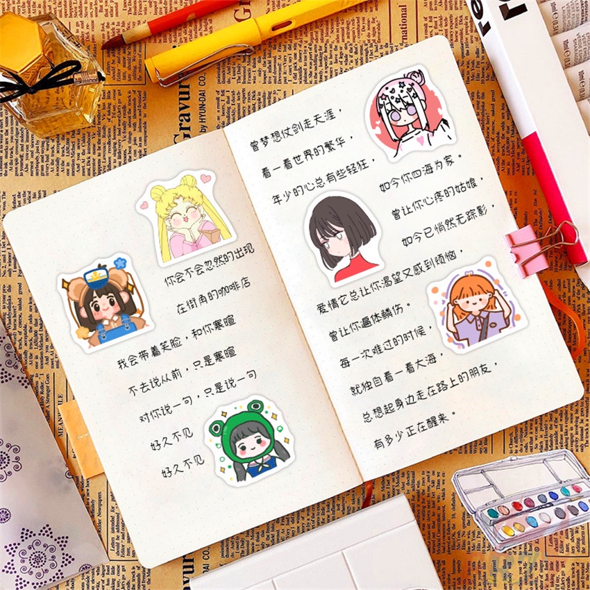 Bộ 100 Cái/Bộ ❉ Q Hình Dán Cô Gái Kawaii ❉ Miếng Dán Trang Trí Thời Trang Chống Thấm Nước Diy