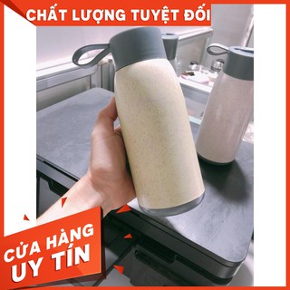 Bình giữ nhiệt thủy tinh vỏ nhựa có quai xách dung tích 350ml - Bình giữ nhiệt ms09 lúa mạch