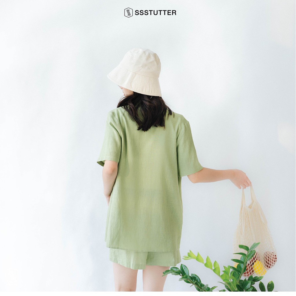 Áo sơ mi nữ SSSTUTTER cổ đức dáng xuông chất linen thoáng mát thoải mái  summerset shirt