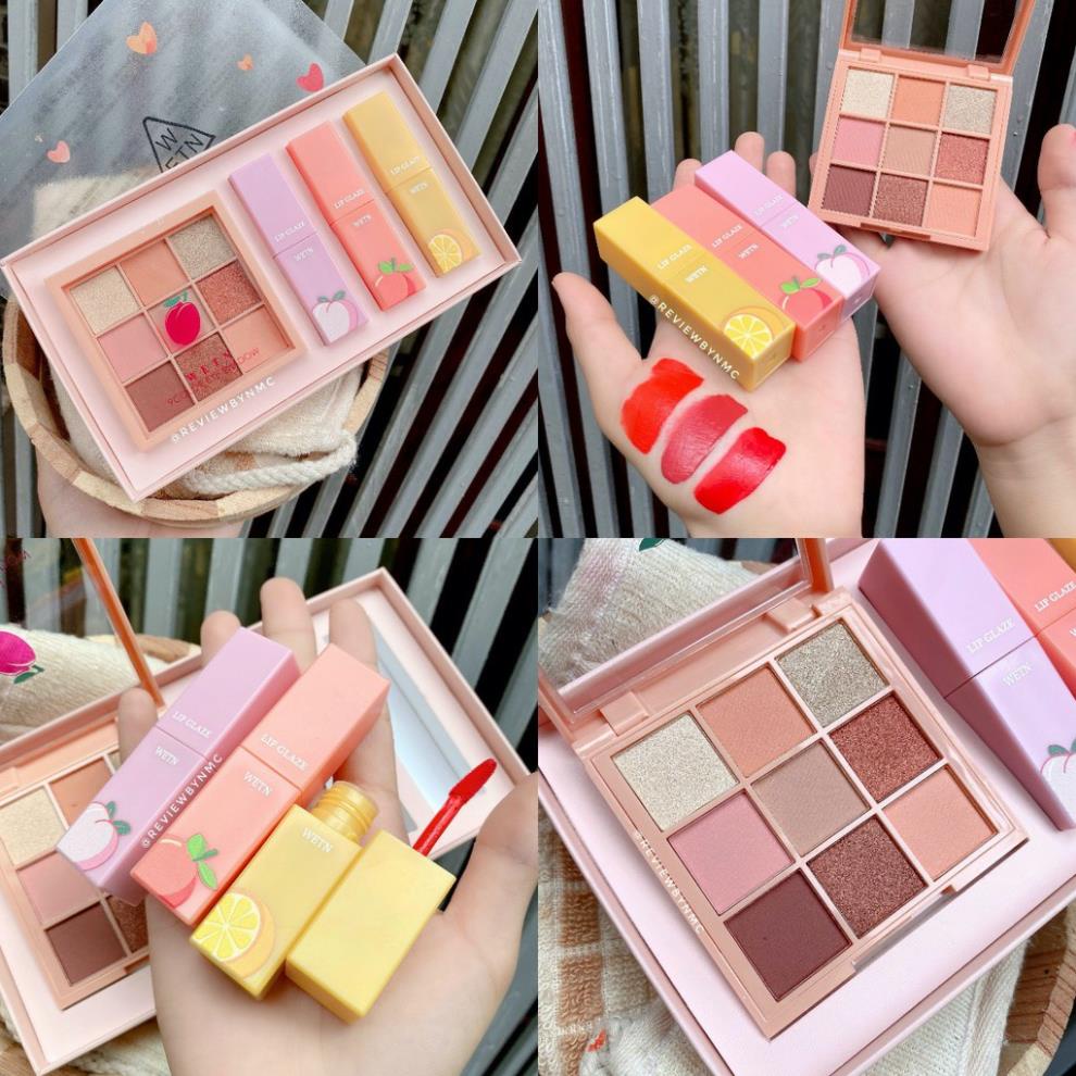 Sét Trang điểm Went 4 món gồm 3 son kem &  màu mắt 9 ô tone tây