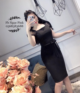 Đầm body tay lưới eo nơ M/L/XL/2XL