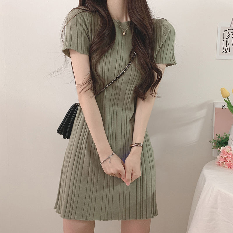 Đầm cổ tròn dệt kim phong cách Hàn Quốc 9843