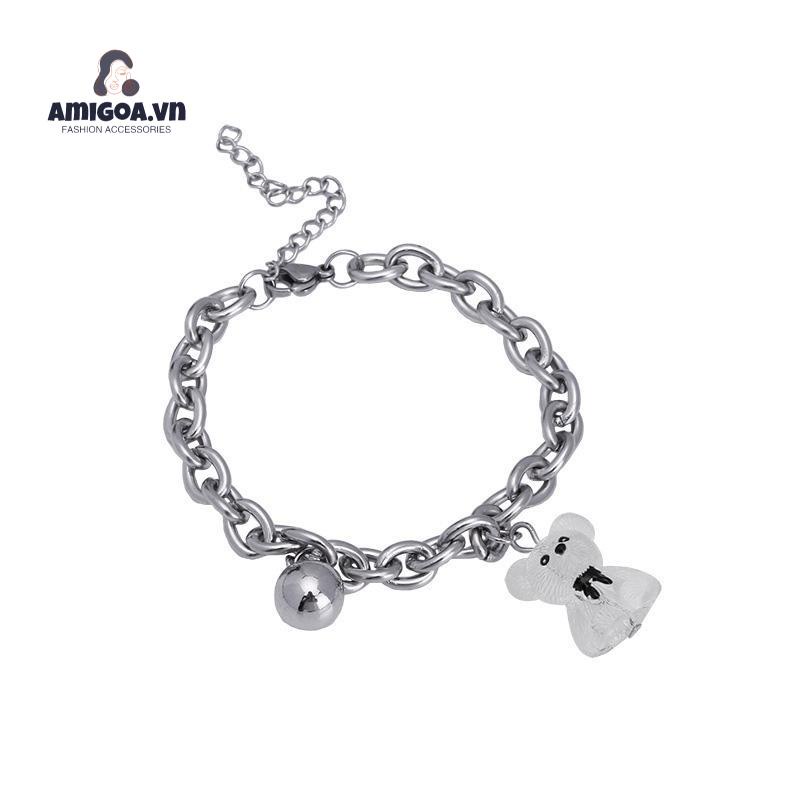 ✨✨Vòng tay trong suốt phối mặt hình gấu thiết kế thời trang cho nữ