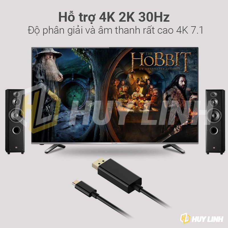 Cáp chuyển đổi Type C to DP siêu xịn dài 1.8M - Hỗ trợ 4K 30hz HL123