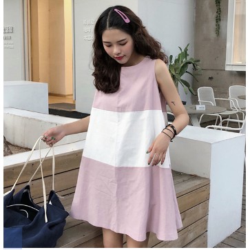Váy liền/Áo ba lỗ/Váy chữ A thiếu nữ, dáng dài, sát nách, phối màu, thời trang,phong cách học sinh